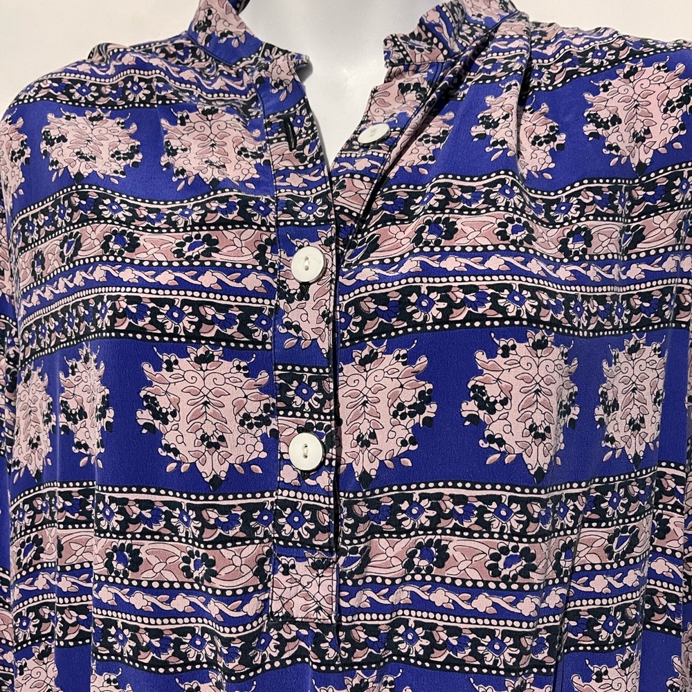 Sunner Womens Silk DressFlutter Sleeve V-Neck A-Line Button Purple Pocket Large - Picture 2 of 5